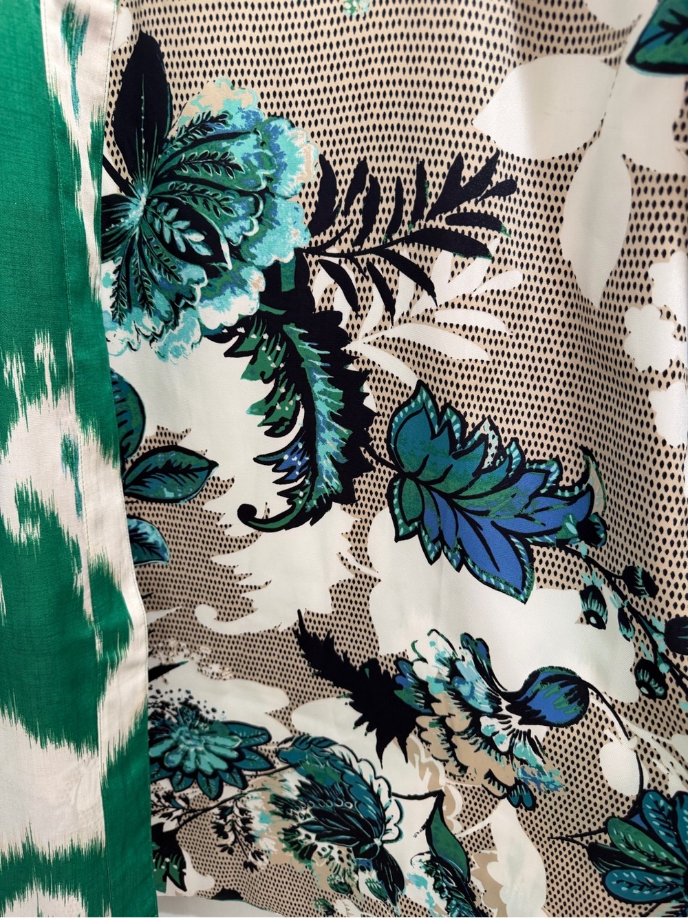 Chico's Reversible Duster Jacket Tropic Emerald Ikat Floral Satin Size 3 16 NWT - Picture 10 of 16